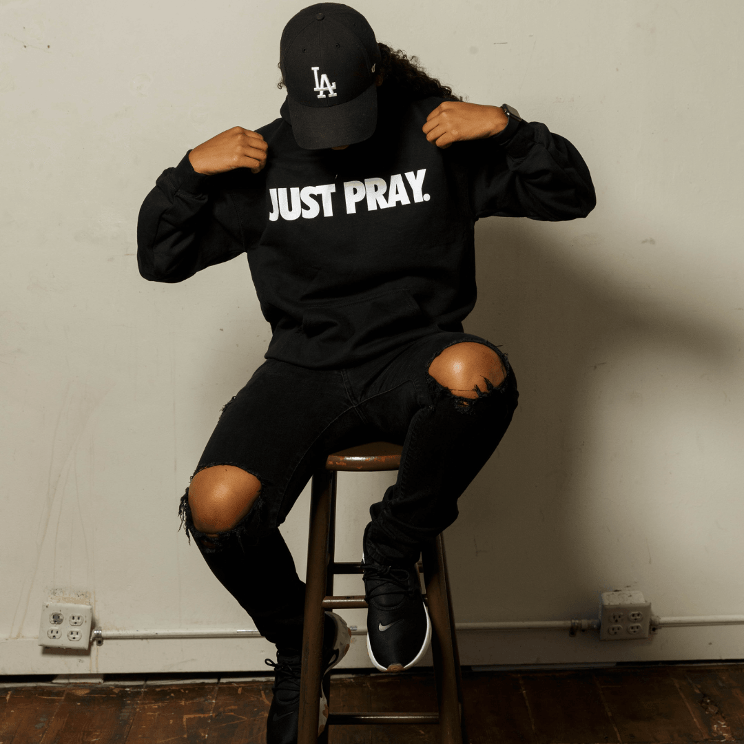 CLASSIC "JUST PRAY" HOODIE (BLACK/WHITE) - Just Pray Brand
