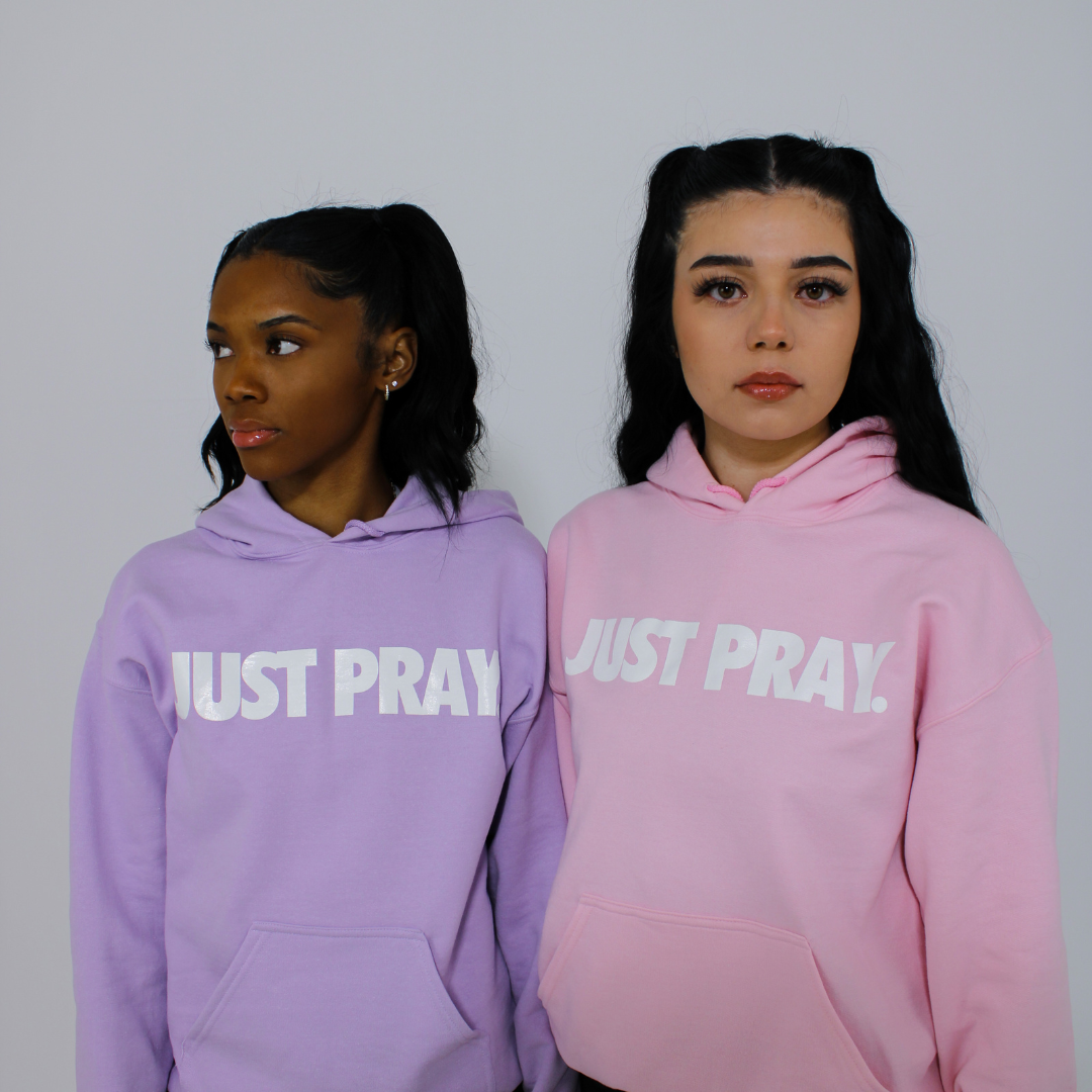 CLASSIC "JUST PRAY" HOODIE (PINK/WHITE)