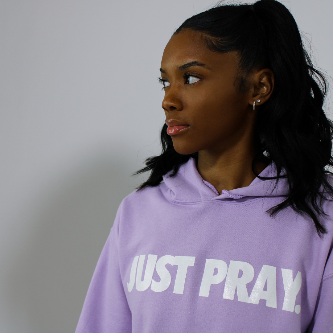 CLASSIC "JUST PRAY" HOODIE (VIOLET/WHITE)