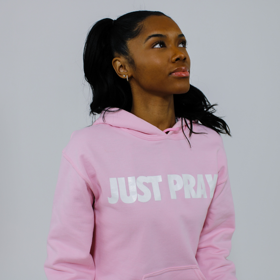 CLASSIC "JUST PRAY" HOODIE (PINK/WHITE)