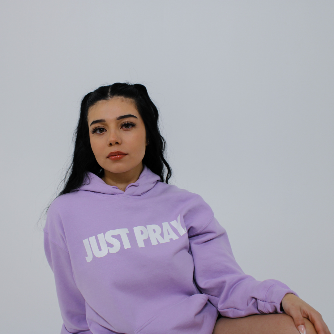 CLASSIC "JUST PRAY" HOODIE (VIOLET/WHITE)