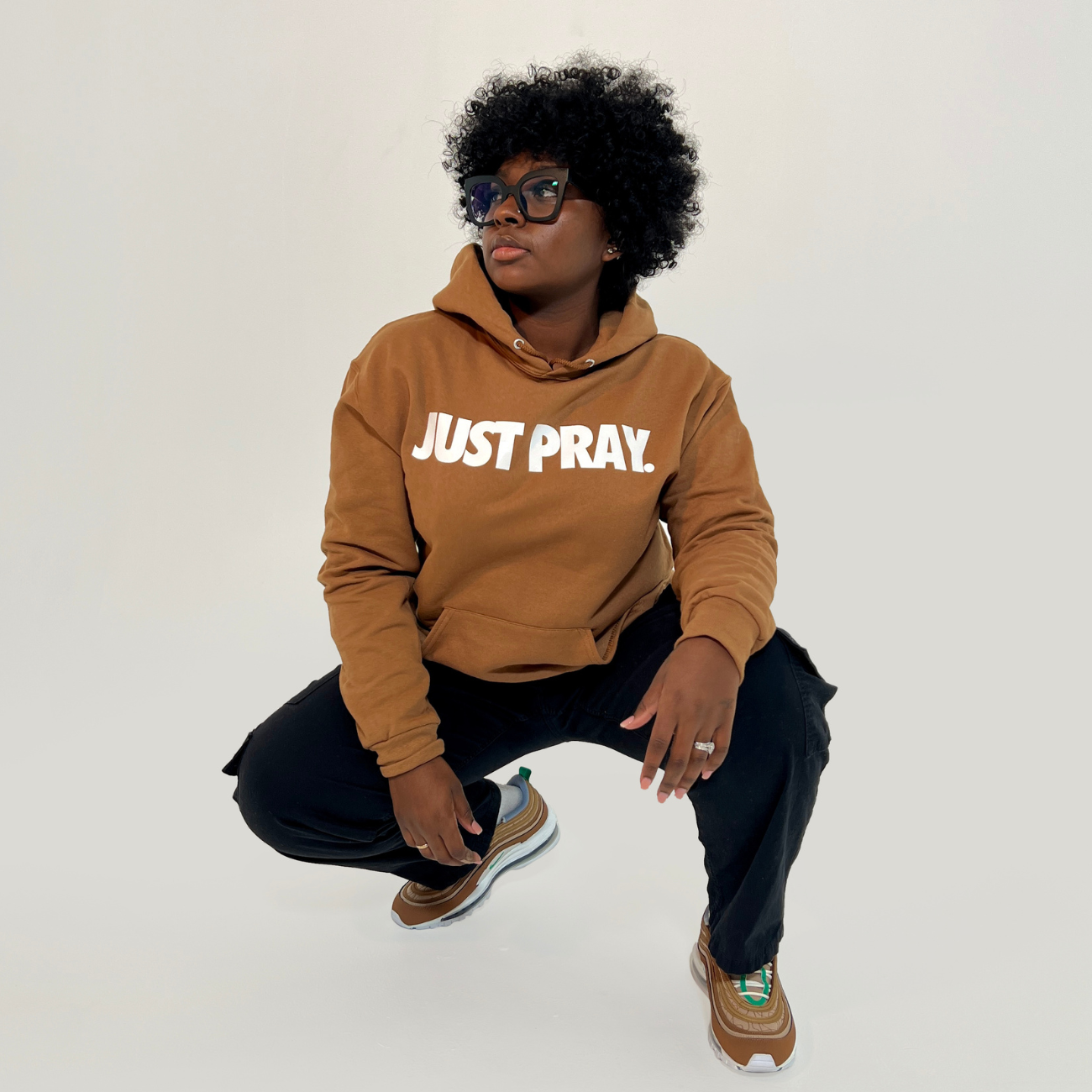CLASSIC "JUST PRAY" HOODIE (MILK CHOCOLATE/WHITE)