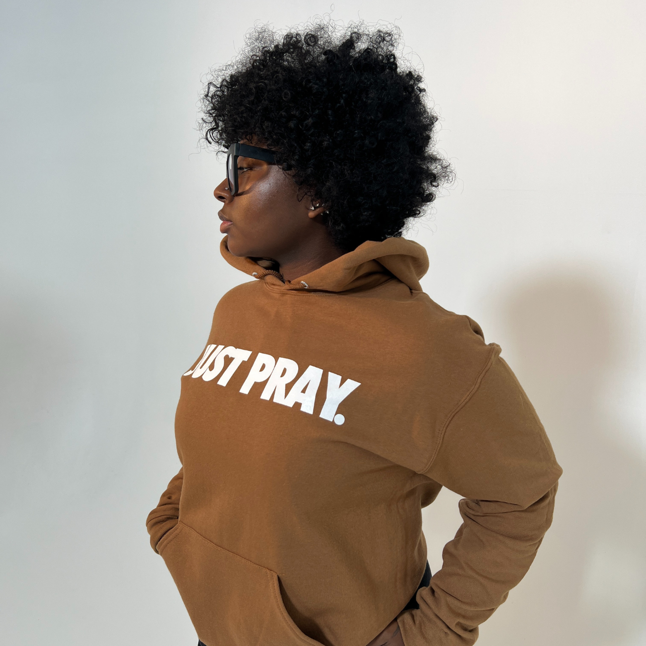CLASSIC "JUST PRAY" HOODIE (MILK CHOCOLATE/WHITE)