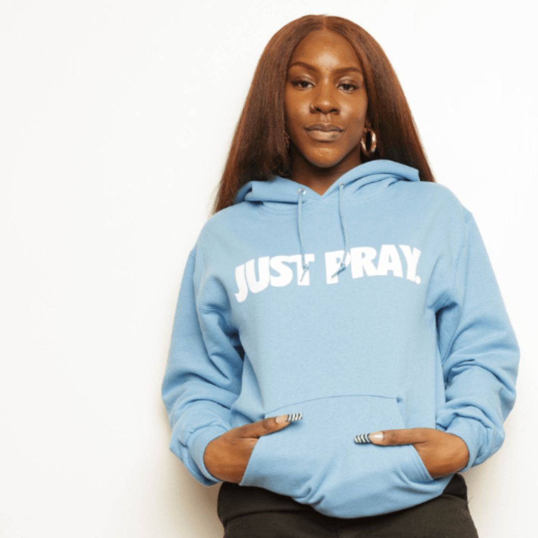 CLASSIC "JUST PRAY" HOODIE (CAROLINA BLUE/WHITE) - Just Pray Brand