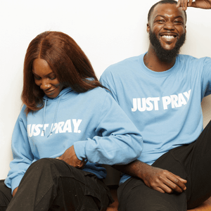 CLASSIC "JUST PRAY" TEE (CAROLINA BLUE/WHITE) - Just Pray Brand 