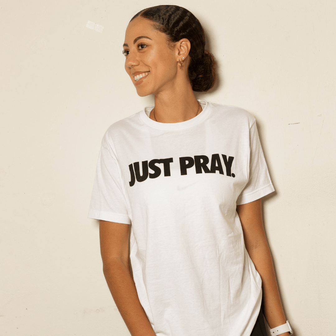 CLASSIC "JUST PRAY" TEE (WHITE/BLACK) - Just Pray Brand 