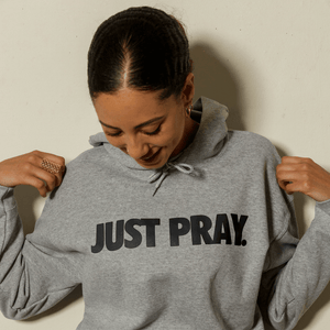 CLASSIC "JUST PRAY" HOODIE (SPORTS GREY/BLACK) - Just Pray Brand 